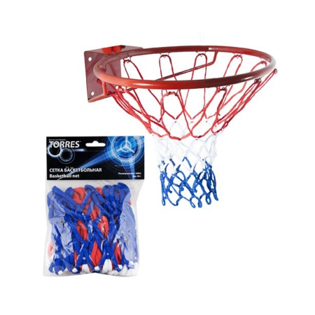 Купить Сетка баскетбольная Torres, нить 4 мм, бело-сине-красная в Ханты-Мансийске 